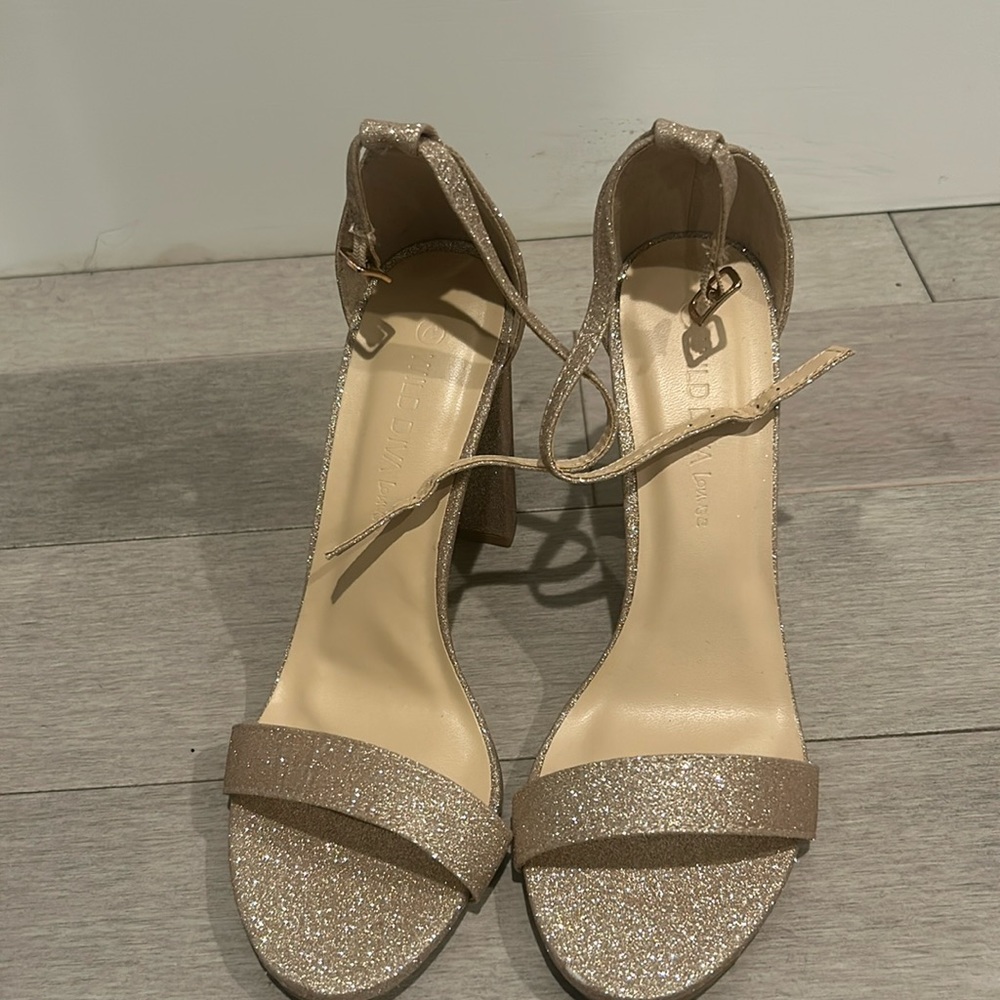 Gold Sparkle Block Heels Size 7.5